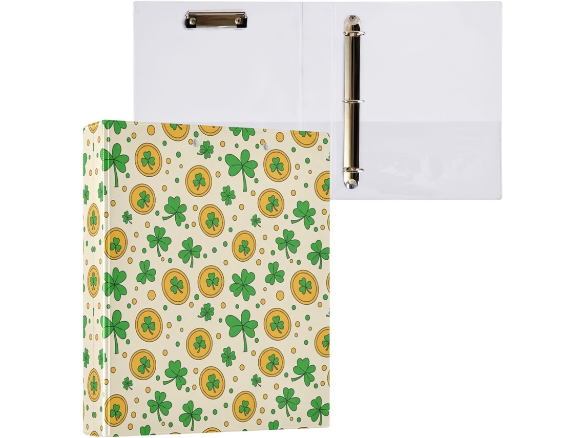 Pasta de 3 Argolas para Papel Tamanho Carta , Trevo São Patrício, Organizador Redondas com Pra (27,9 X 21,6 Cm)