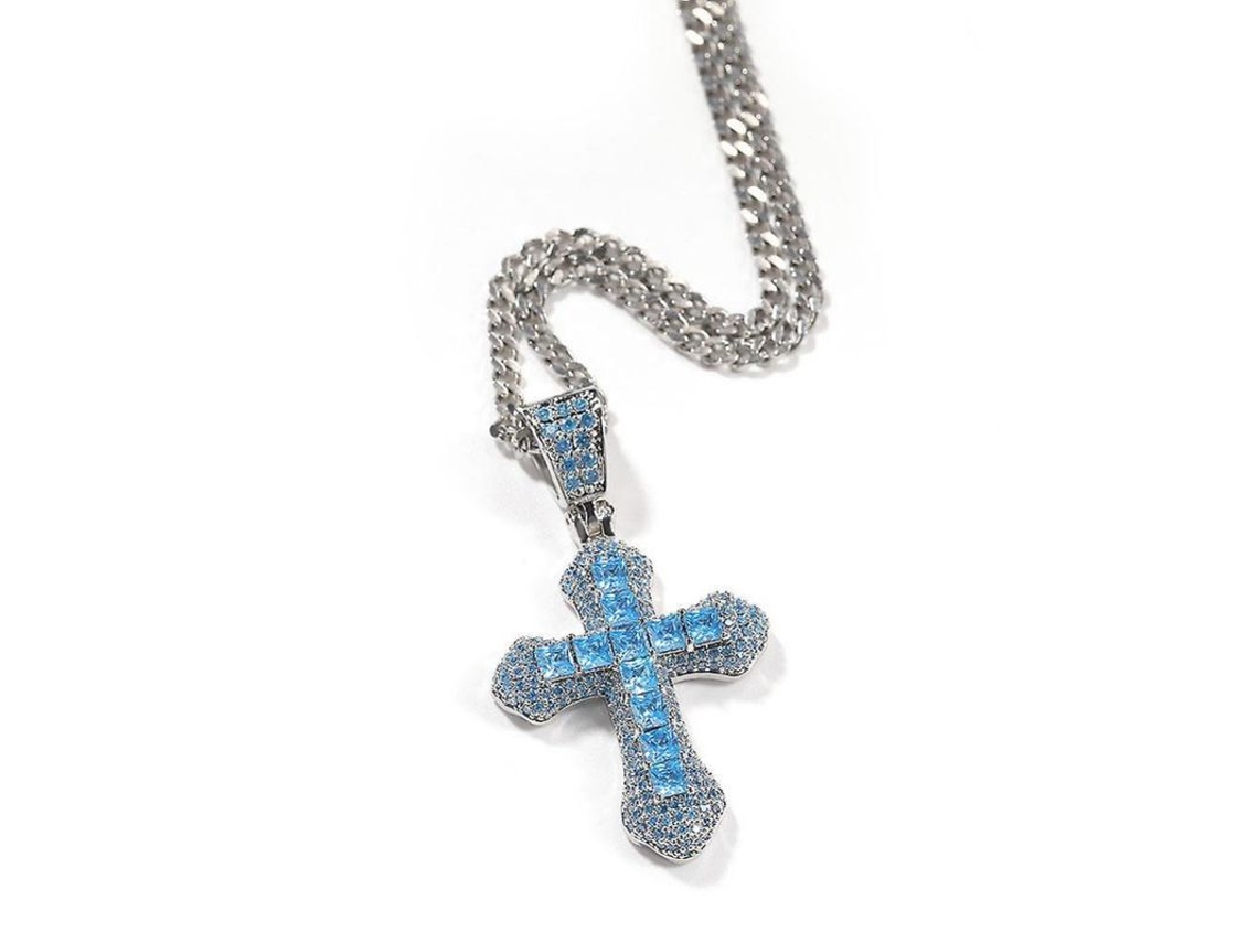 2026 colgante Cruz de Circón Con Cadena de Acero Inoxidable Joyería Regalo de Bodas Cocktail Azul Dge