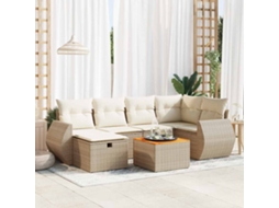 Vidaxl 7 Pcs Conjunto De Sofás P/ Jardim Com Almofadões Vime Pe Bege