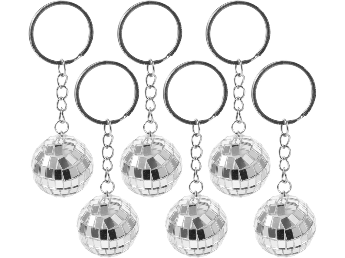 Chaveiros De Plástico E Liga De Zinco, Mini Bolas De Disco Prateadas, Conjunto De 6, Estilo Retro
