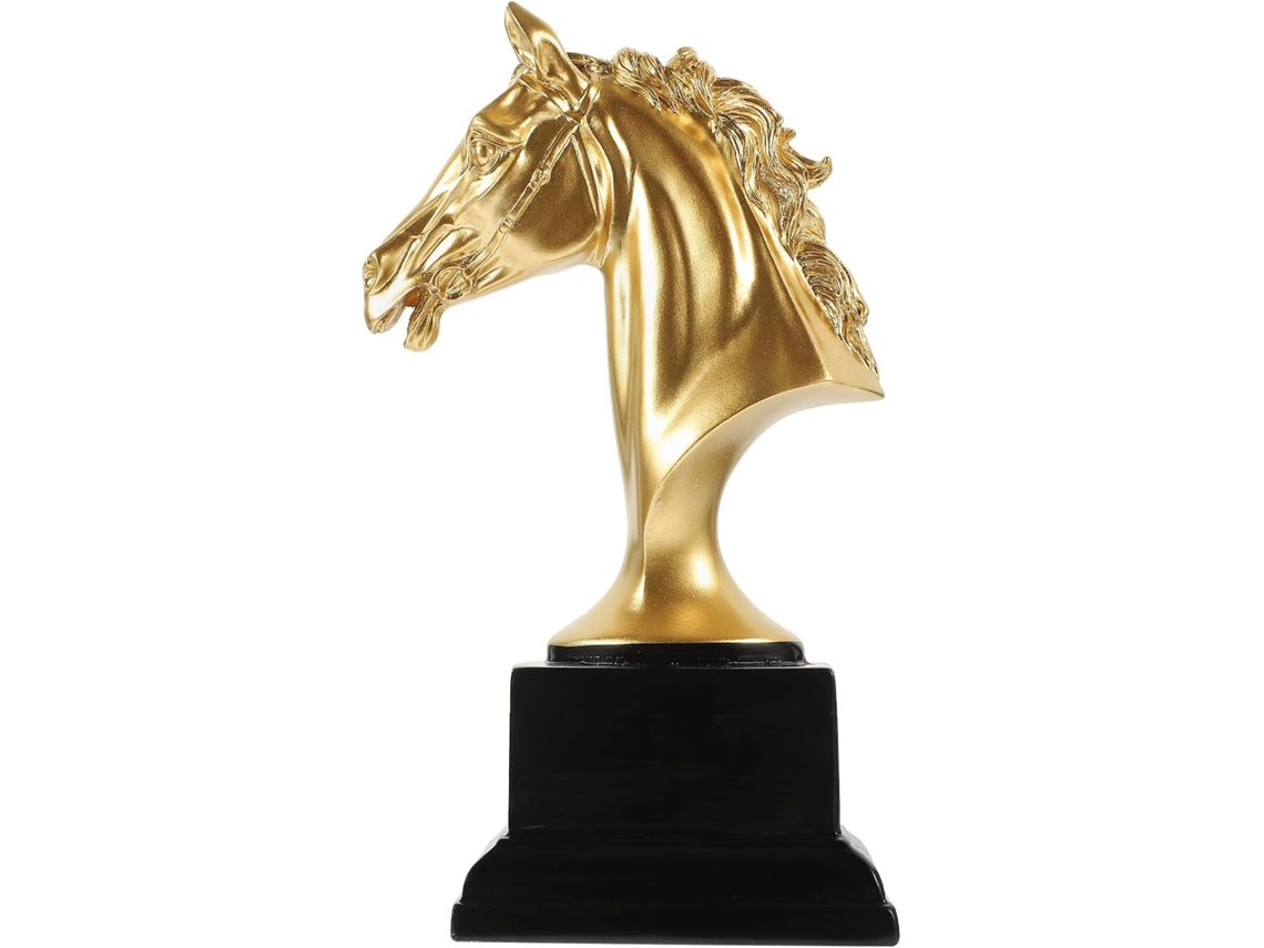 Estátua De Cabeça De Cavalo Em Resina Dourada, 95 X 7 X 19 Cm, Troféu Decorativo Para Escritório E Mesa De Casa Estátua De Cabeça De Ca Gokoco