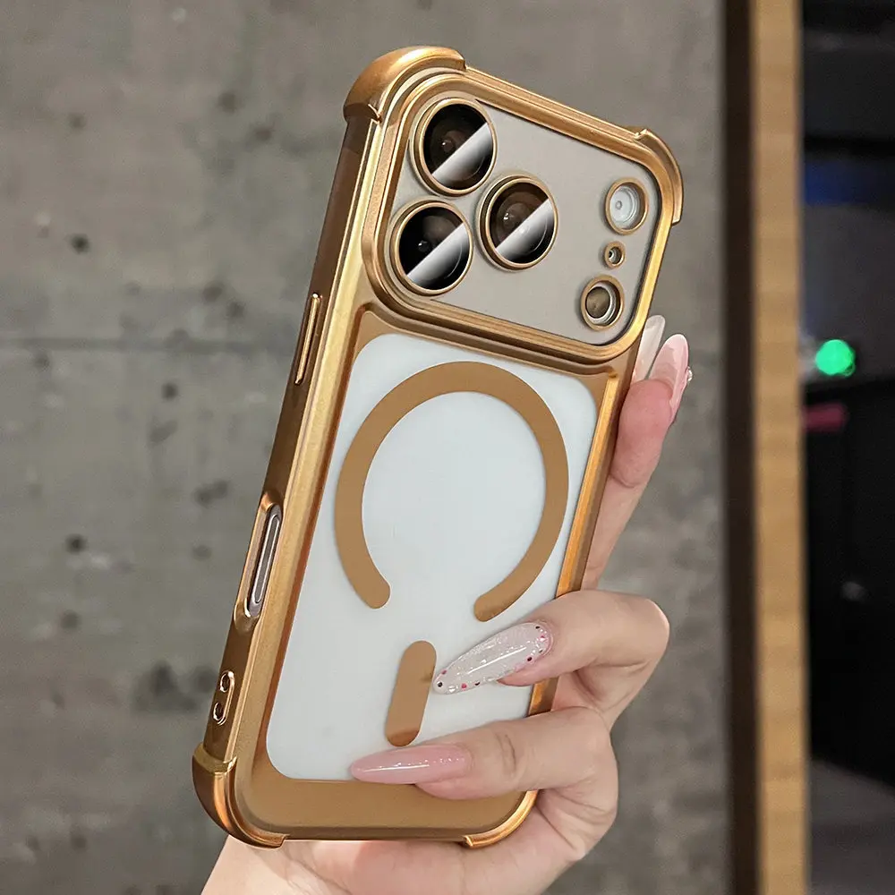 Capa Protetora Magnética Para Iphone 15 Plus (dourada), Com Acabamento Fosco Eletrogalvanizado.