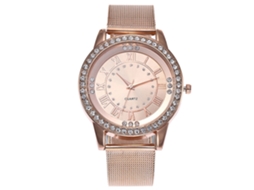 Reloj De Pulsera Unisex De Moda Con Correa De Malla Diamante Oro Rosa Cuarzo