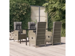Vidaxl 5 Pcs Conjunto Jantar Jardim C/ Almofadões Vime Pe Preto/cinza