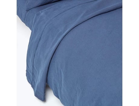 Homescapes Navy Blue Linen Flat Sheet, 275 X 275 Cm