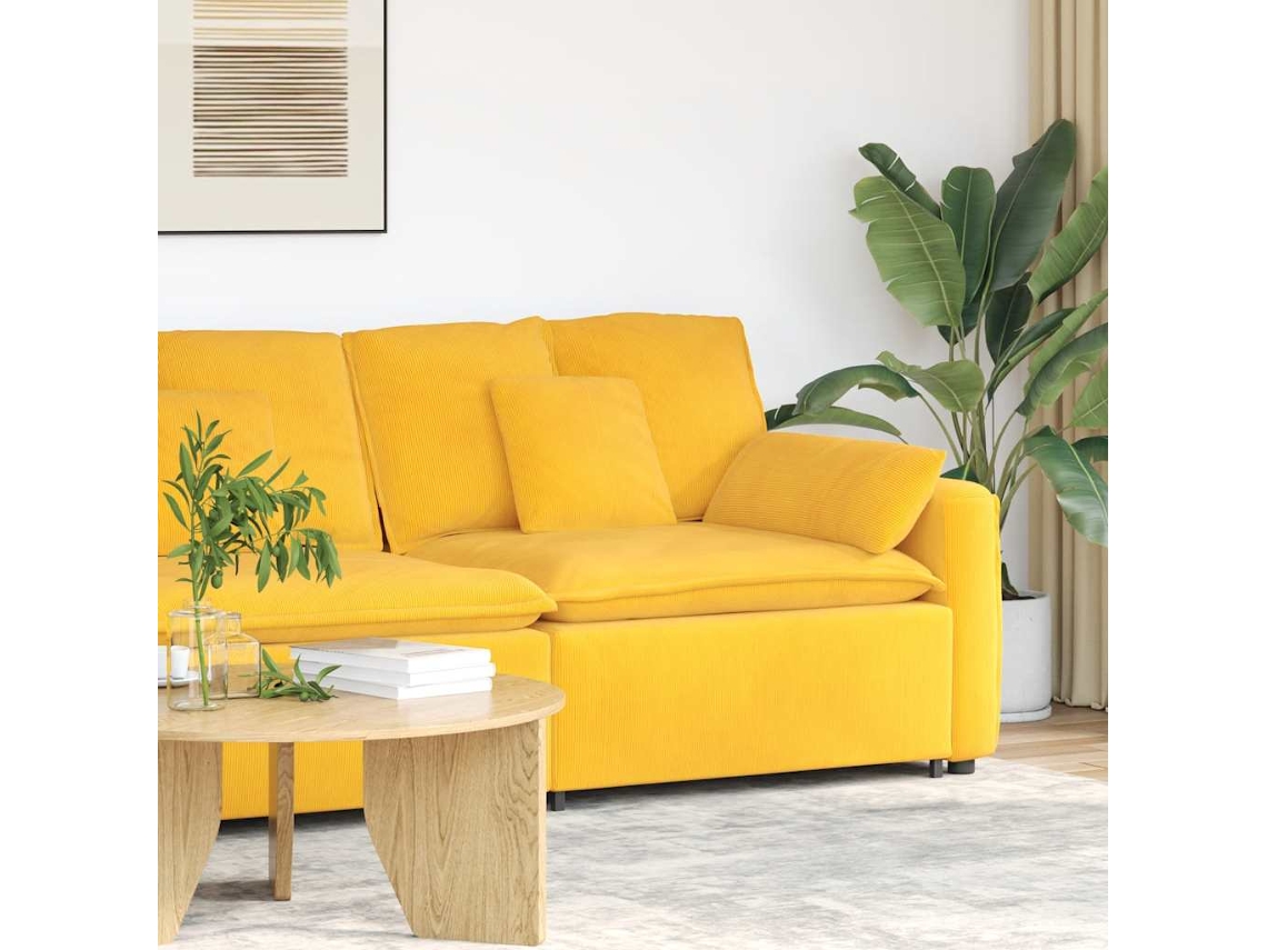Vidaxl Módulo De Extremidade De Apoio De Braço Para Sofá Modular Com Almofadas, Amarelo Claro, 100 Cm