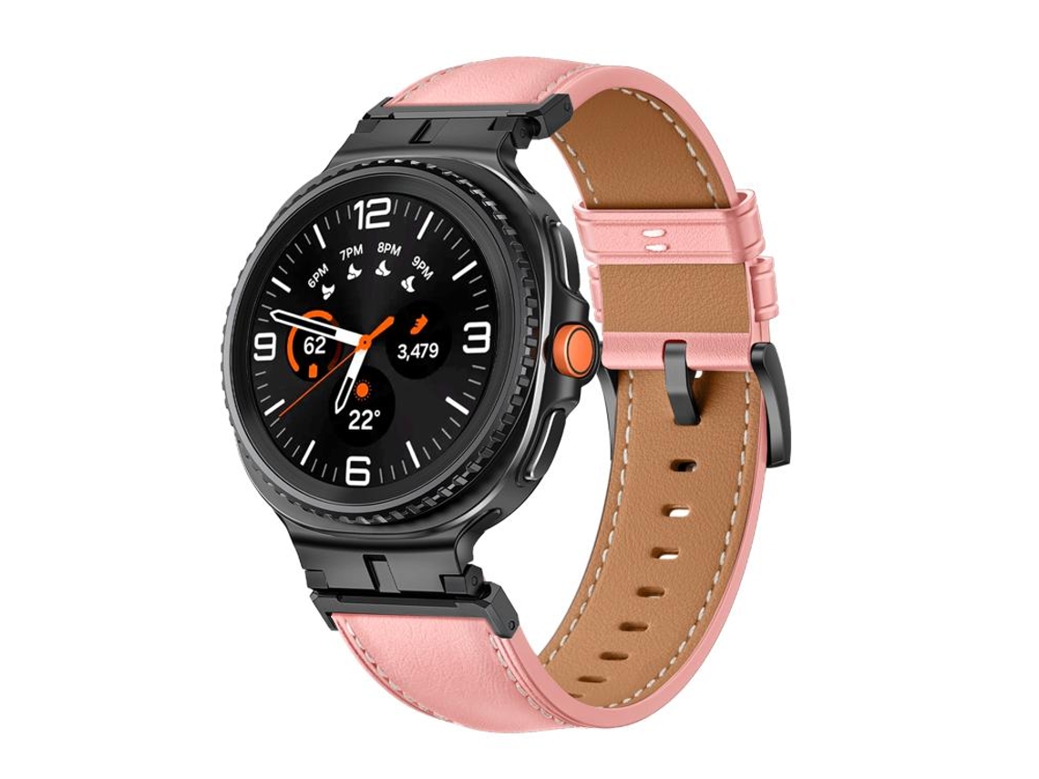 Bracelete Para Samsung Galaxy Watch 8 / 8 Classic - Couro Genuíno Com Conector De Cabeça De Metal Clássico - Rosa E Preto