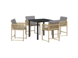Conjunto de Móveis para Jardim HARLANV1 com 3 Pcs para Refeição Vime e Polipropileno Preto e Vidro