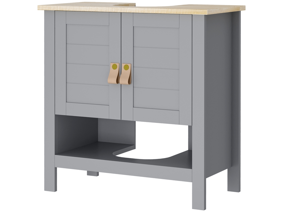 Armário Compacto Para Sob A Pia Com 2 Portas E Prateleira Interna Ajustável Gabinete Auxiliar Para Banheiro 60x30x60 Cm Cinza