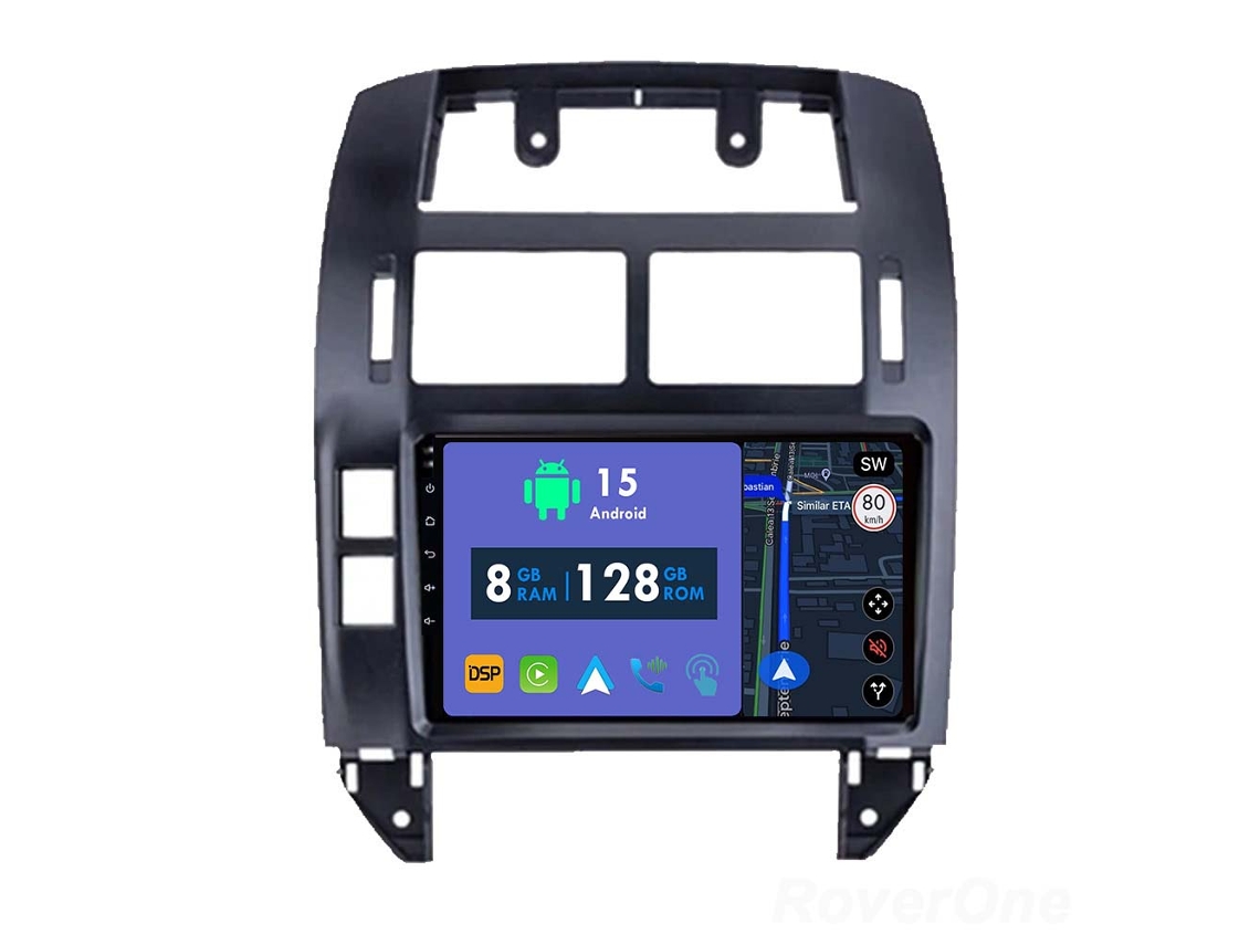 Auto Rádio Carro Bluetooth Autoradio 8GB RAM 128G ROM CarPlay Navegação GPS Ecrã Táctil RoverOne para Volkswagen Polo Mk4 4 2001-2009  