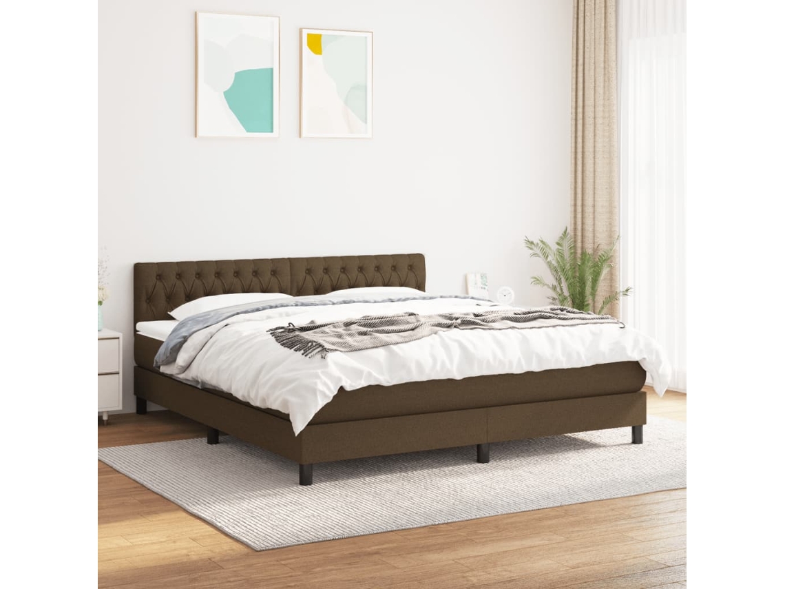 Vidaxl Cama Com Molas/colchão 180x200 Cm Tecido Castanho-escuro
