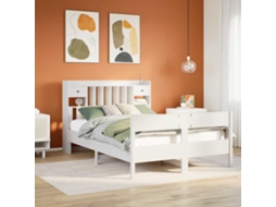Vidaxl Cama Com Estante Sem Colchão 140x200 Cm Pinho Maciço Branco