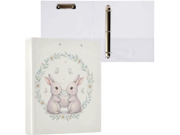 Pasta de 3 Argolas para Papel Tamanho Carta , Coelhinho da Páscoa Redondo e Fofo com Porta pra (27,9 X 21,6 Cm)