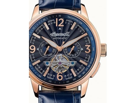 Relógio masculino couro real azul The Regent Automatik I00301B INGERSOLL