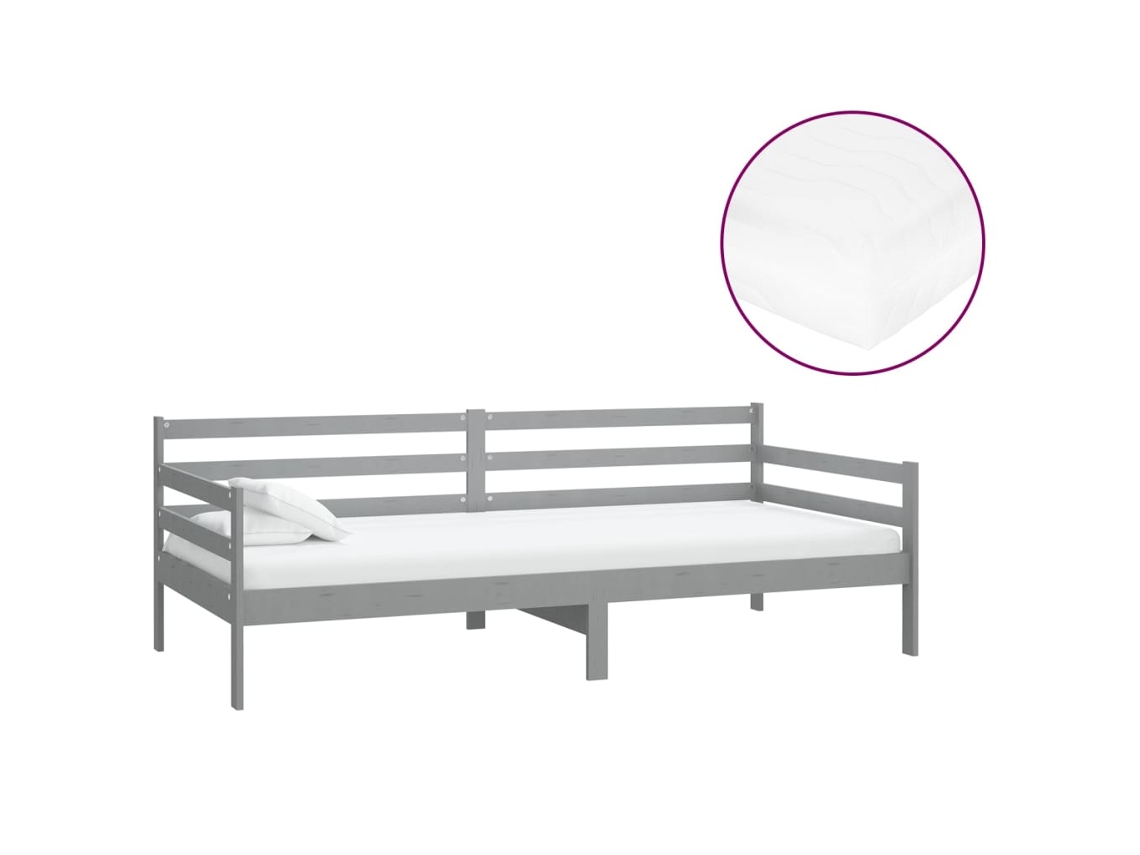 Sofá cama com Colchão 90x200 Cm Pinho Maciço Cinzento MAISON EXCLUSIVE