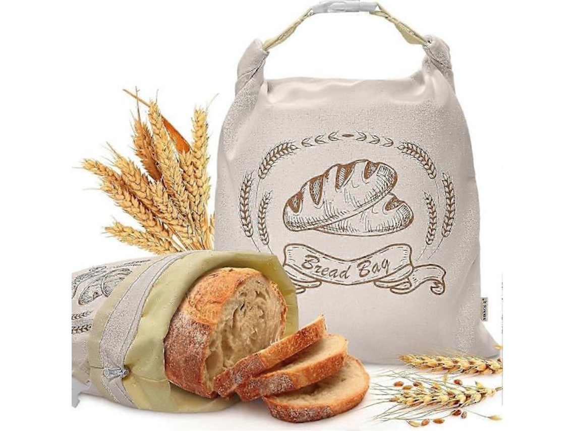 Conjunto De 2 Sacos Reutilizáveis Para Conservar Pão Caseiro, Em Algodão Orgânico E Cera De Abelha, 43 × 30 Cm