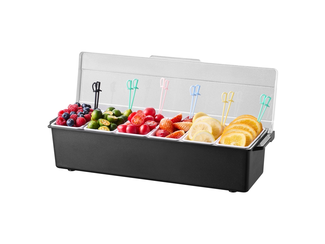 Dispensador De Temperos Refrigerado Succebuy Com 6 Compartimentos E Tampa, 503x165x117 Mm