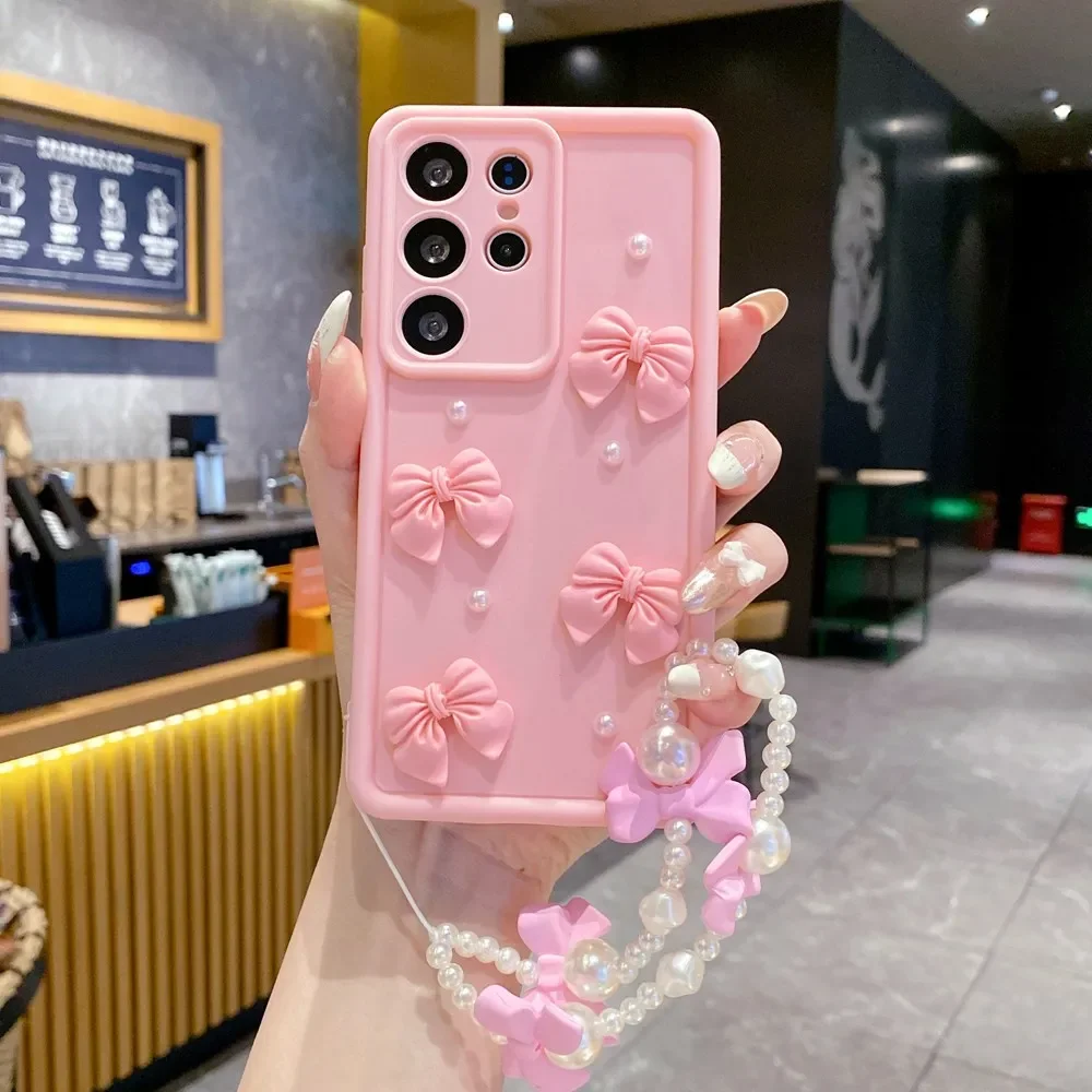 Capa De Celular Com Lanterna E Laço Rosa Pérola (galaxy A53 5g Rosa), Capa De Pulso Macia