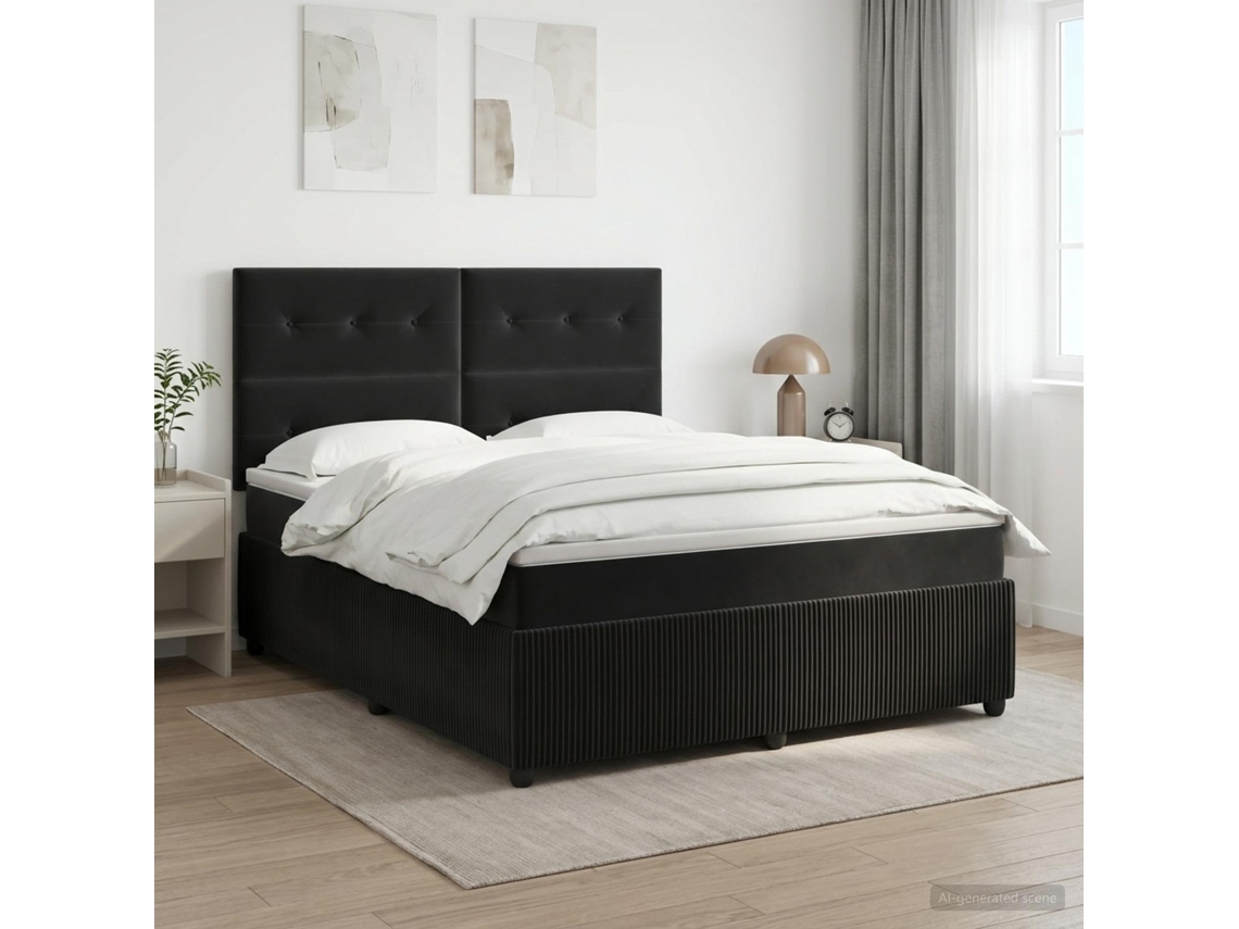 Vidaxl Cama Box Spring Com Colchão Preto 140 X 190 Cm Veludo
