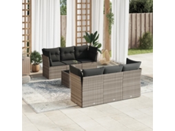 Vidaxl 7 Pcs Conj. Sofás Jardim Com Almofadões Vime Pe Cinzento-claro