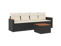Conjunto de 5 Sofás de Jardim com Almofadões Vime Pe Preto MAISON EXCLUSIVE (5 pcs)