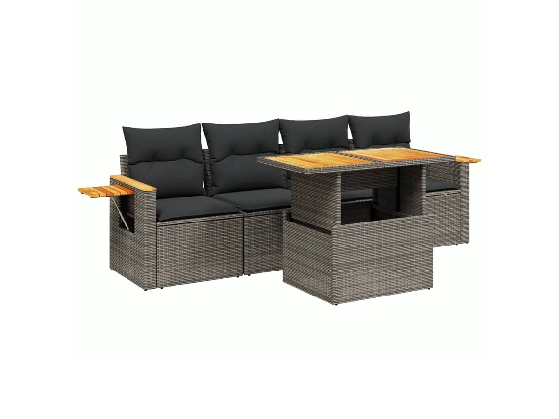 Conjunto de 5 Sofás de Jardim com Almofadões Vime Pe Cinzento MAISON EXCLUSIVE (5 pcs)