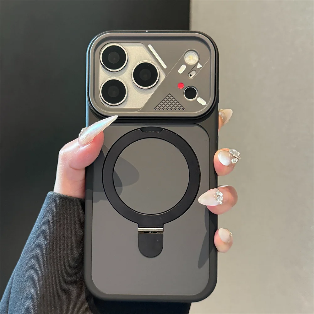 Capa Protetora Fosca À Prova De Choque Com Suporte Magsafe E Encaixe Magnético Para Iphone 16 Pro Max (preta).