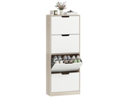Armário Sapateiro Fino com 4 Gavetas para 20 Pares 62,5x26x156 cm Madeira e Branco BTFORUS