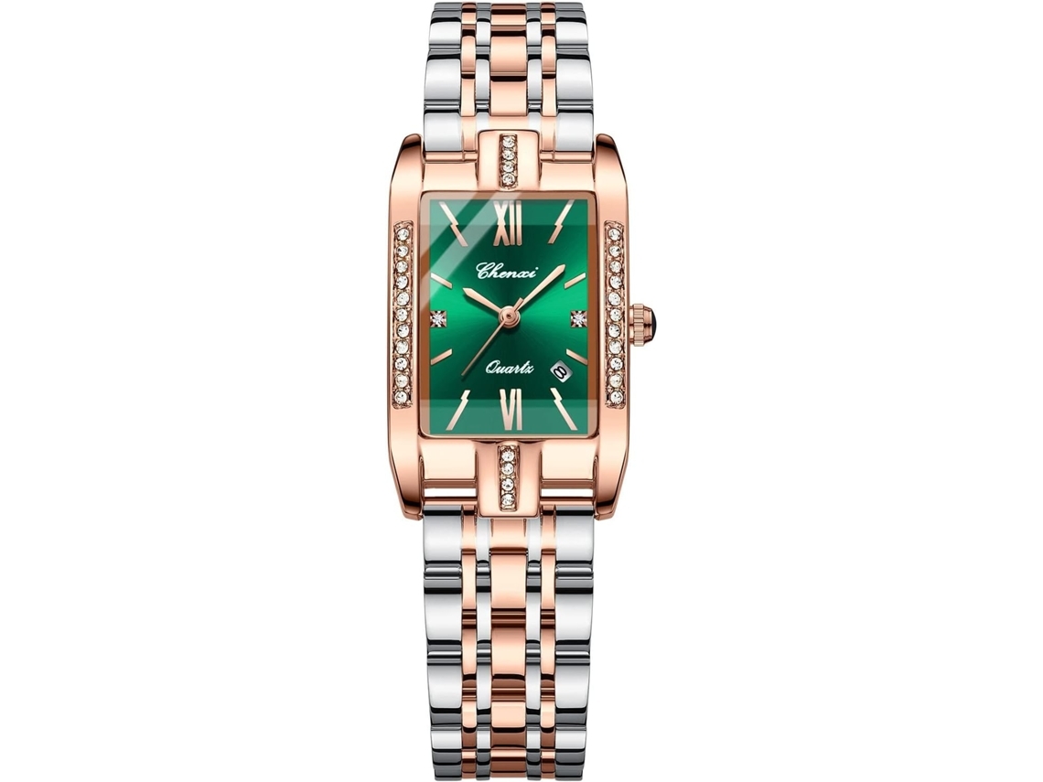 Vestido de Luxo Feminino Strass Aço Inoxidável À Prova DÁgua Quartzo Data Relógio Luminoso