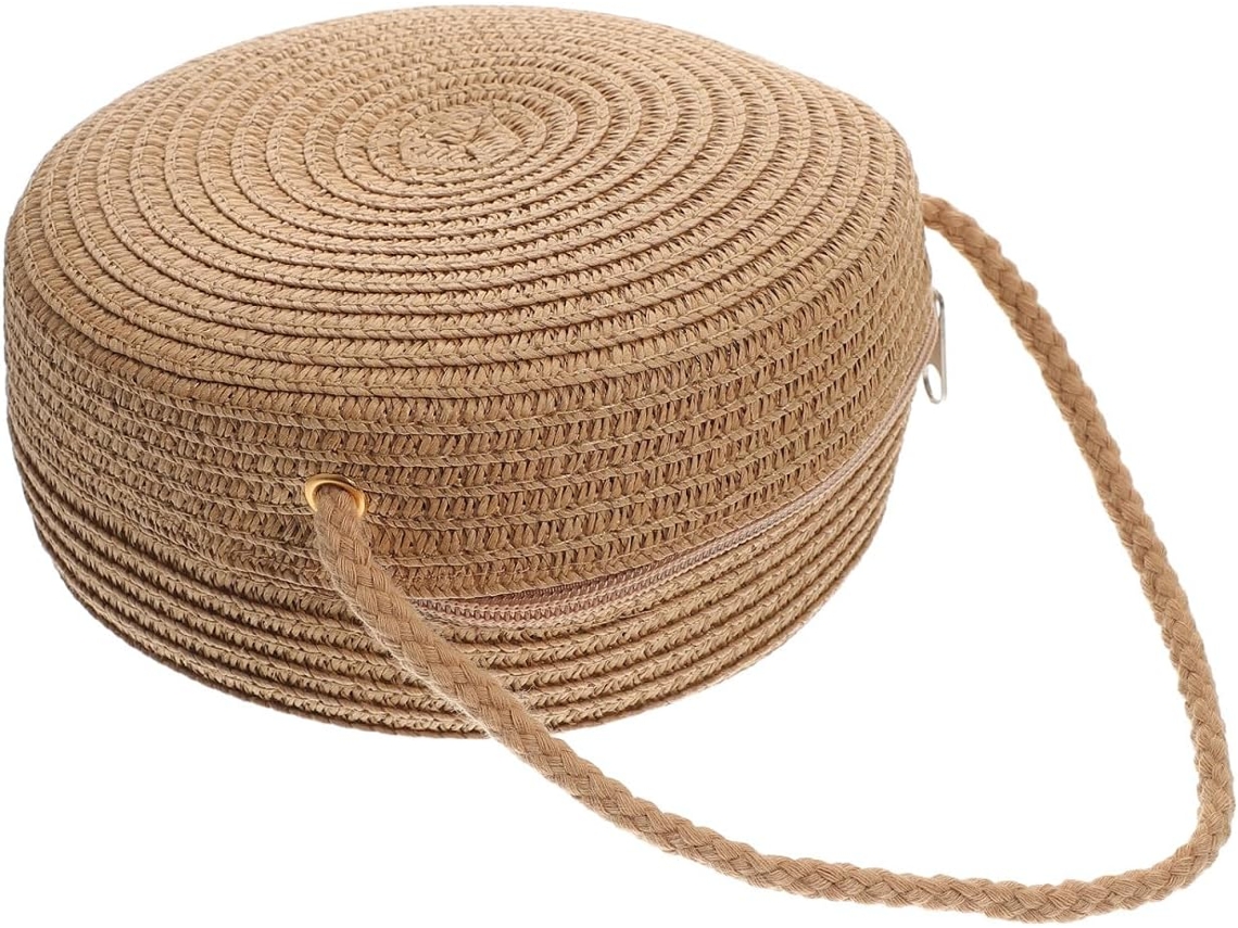 Bolsa Feminina De Palha Trançada, Bolsa De Verão Com Alça De Ombro Confortável E Interior Espaçoso.