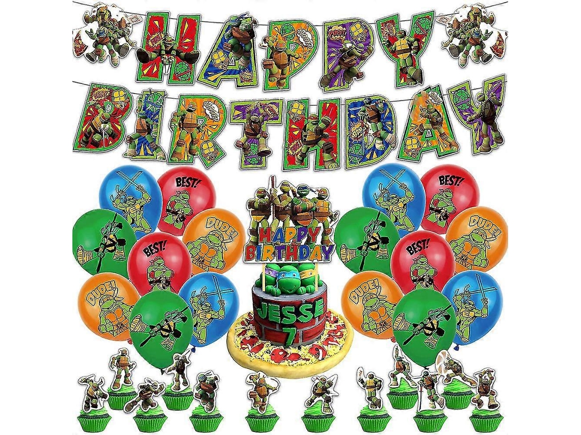 Kit de materiais para festa de aniversário com tema Tartarugas Ninja BRILVIBERA, Banner, Balões, Decorações
