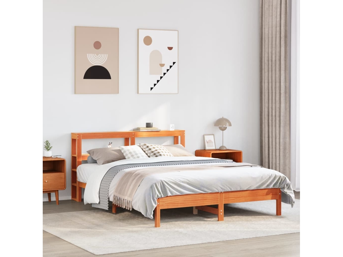 Vidaxl Cama Sem Colchão 140x190 Cm Pinho Maciço Castanho-mel