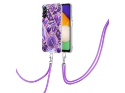 Capa De Celular Samsung Galaxy A13 5g Em Tpu Com Efeito Mármore E Acabamento Eletroplaqueado, Com Cordão.