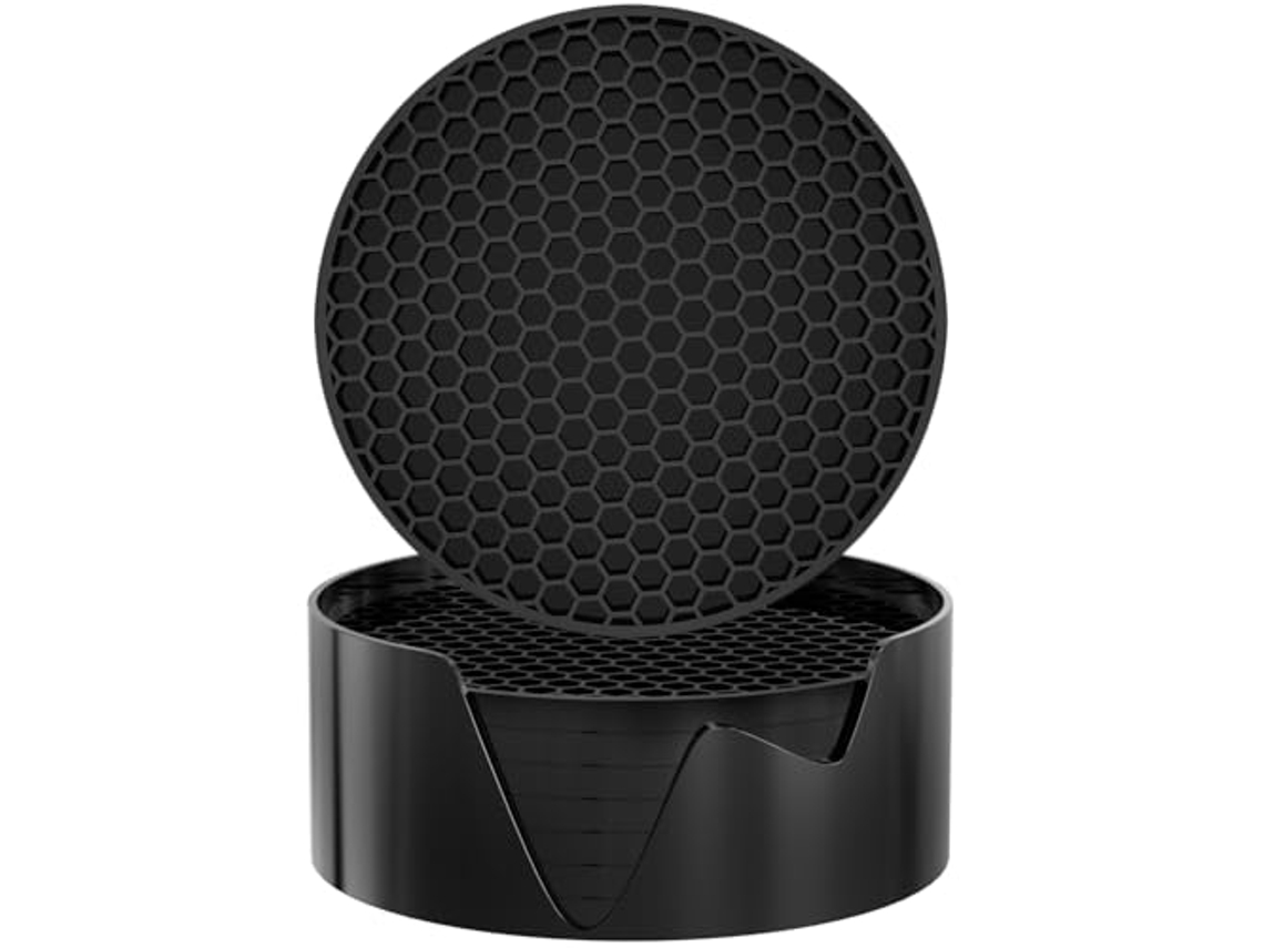 Conjunto 8 Bases De Silicone Decoração De Mesa Isolante Térmico Bases Para Bebidas Antiaderente Silicone Preto Dureforward