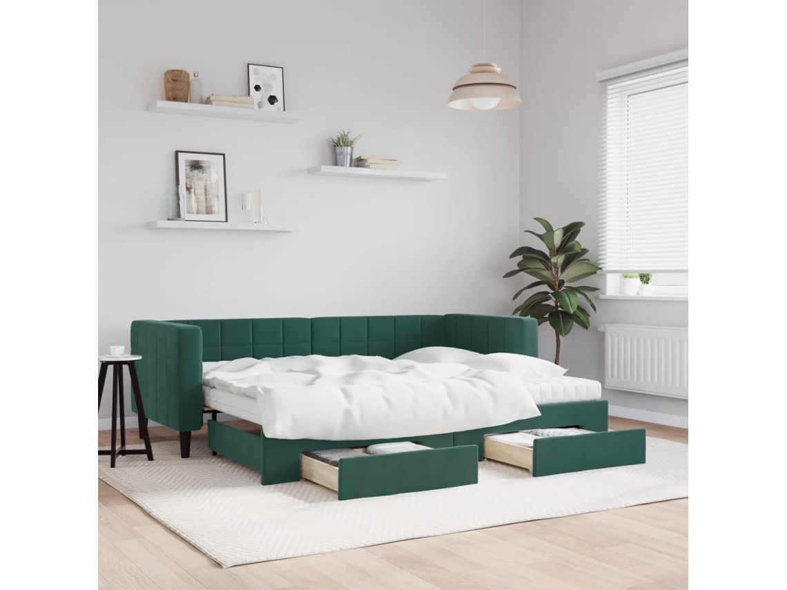Sofá cama con gran cajón y cajones 80x200cm Terciopelo Verde Oscuro