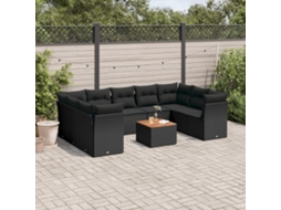 Vidaxl 10 Pcs Conjunto Sofás De Jardim C/ Almofadões Vime Pe Preto