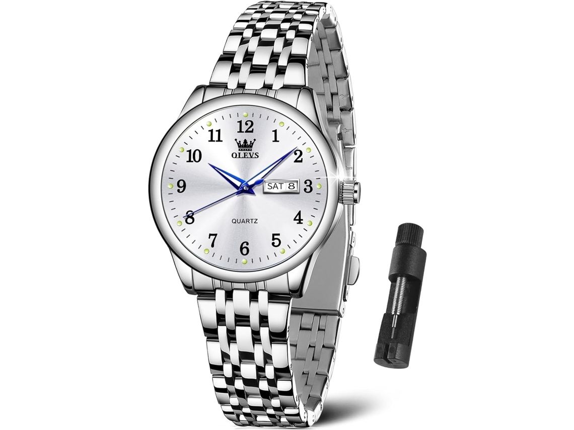 Lurelia Relógio Feminino, Movimento De Quartzo, Data/calendário, Luminoso, Detalhes Com Strass, 9,5 Mm, 0,37 Polegadas, 7,08 Polegadas, 14 Mm, Prata