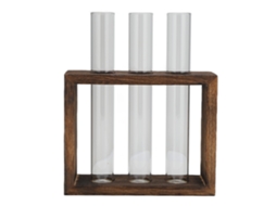 Vaso De Vidro Tubular Mesa Vidro Borossilicato Aro Madeira 3 Unidades