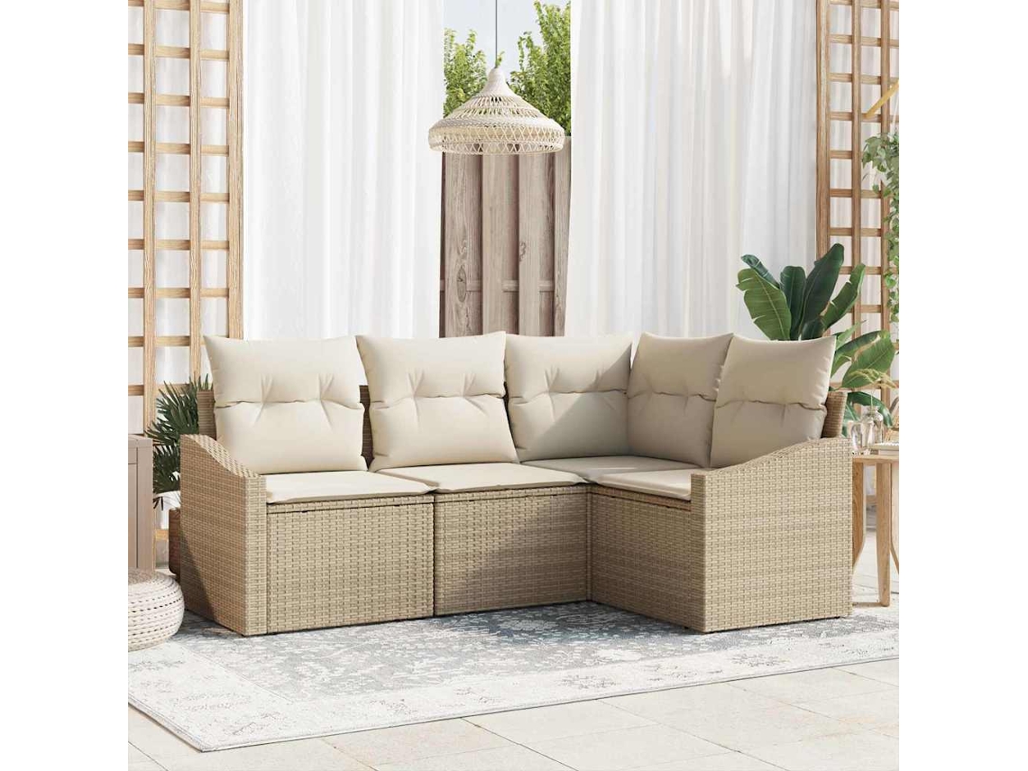 Vidaxl Conjunto De Sofás 4 Unid. Bege Vime Pe