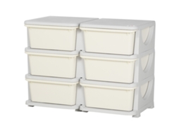 Organizador De Brinquedos Com 3 Andares E 6 Gavetas Plásticas, 75x37x56,5cm, Na Cor Creme