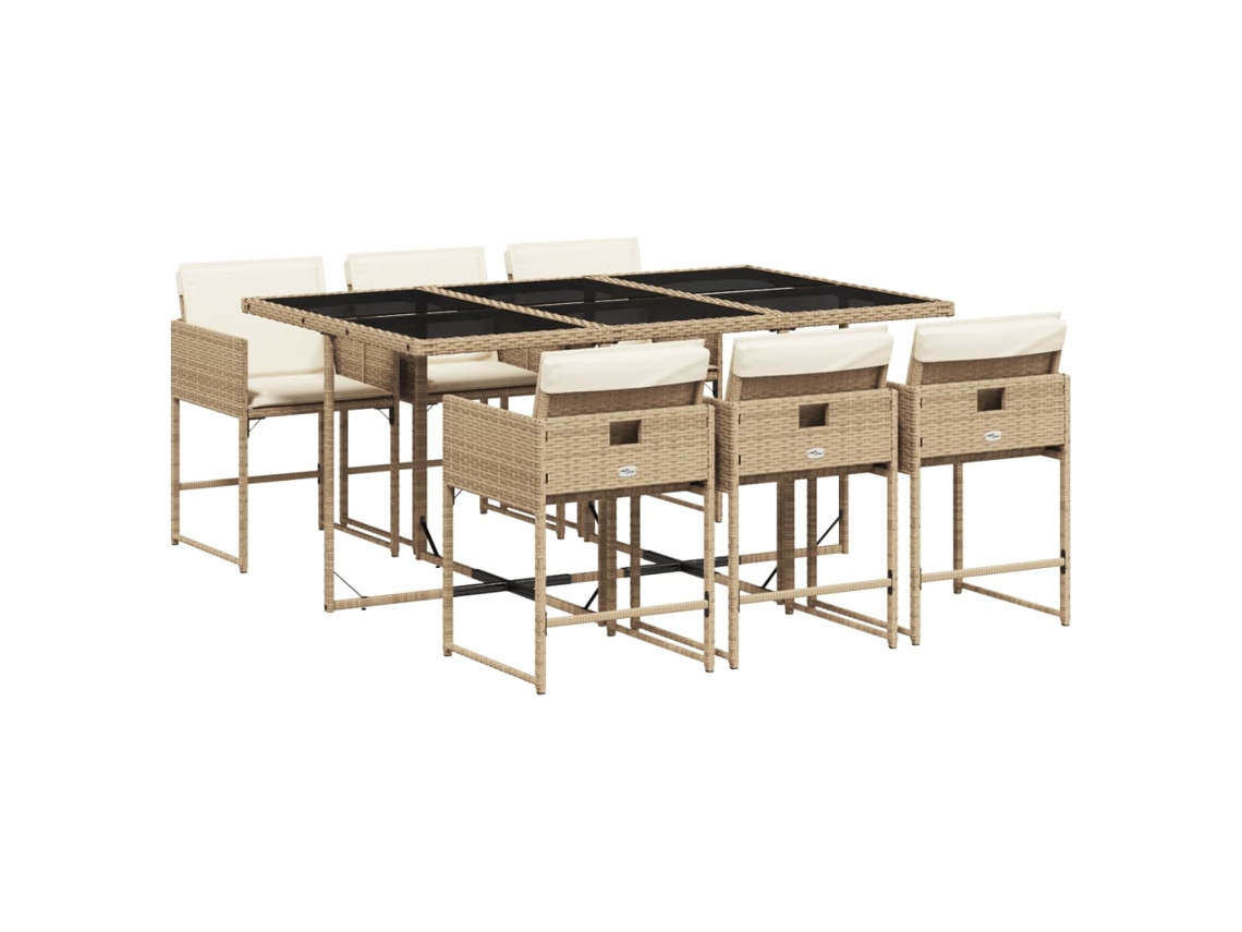 Conjunto de 7 Jantar para Jardim com Almofadões Vime Pe Bege MAISON EXCLUSIVE