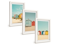 Galeria De Pinturas Na Parede Casas Coloridas Praia, Sol Moldura Branca Pinturas De Quarto Espelharte (3 Peças 20x30 Cm)
