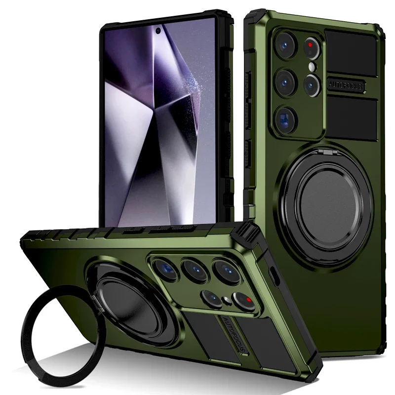 (verde, Galaxy S24 Fe) Capa Protetora Elegante E Resistente A Impactos Para Samsung, Com Suporte Giratório Para Carregamento Magnético.