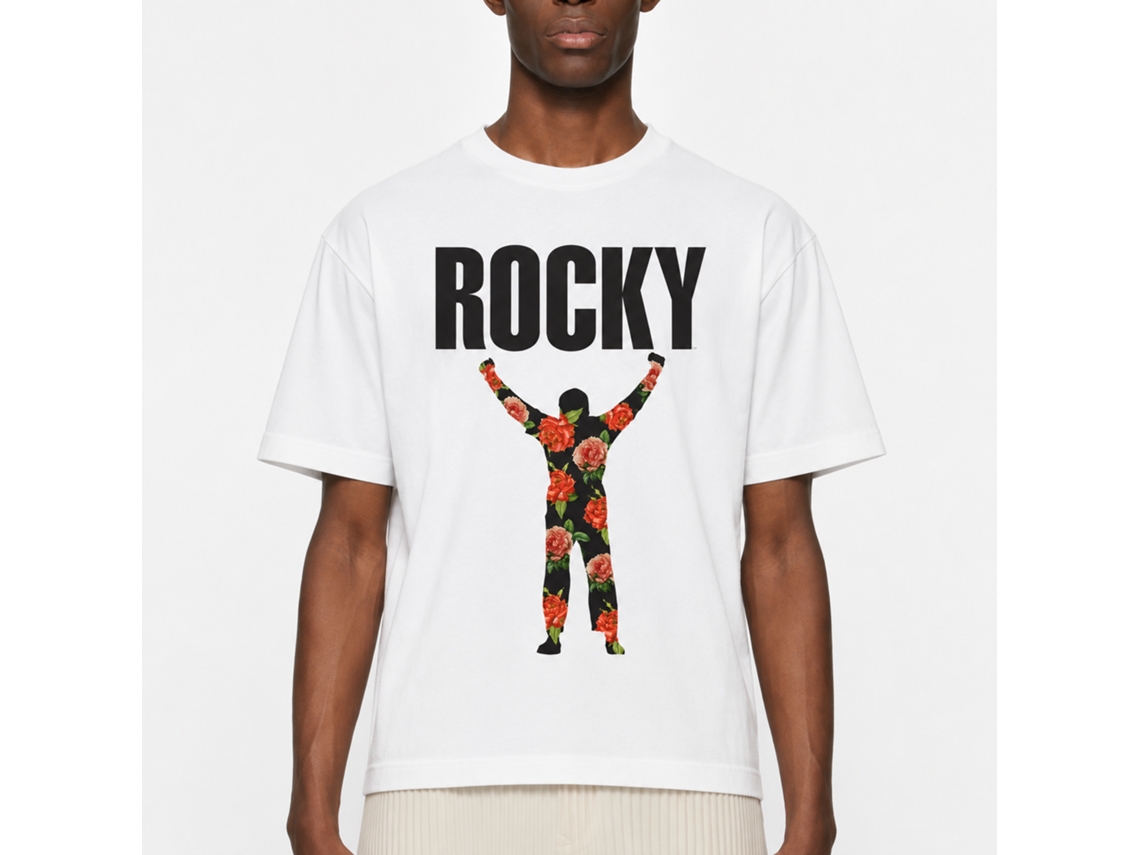 Rockinstone Rocky Movie Flower 1 White Adult T-shirt Size:m