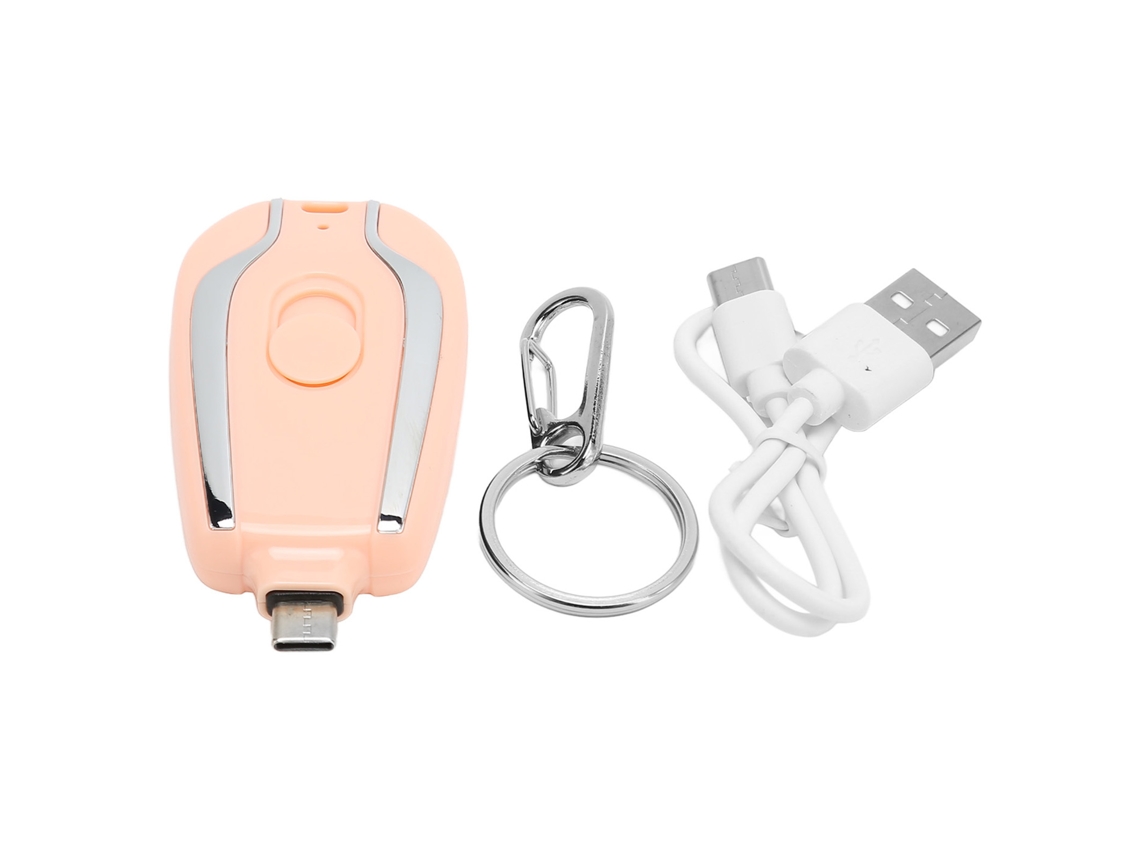 Carregador Portátil Chaveiro 1500mah Carga Rápida Usb C Bateria De Reserva Mini Emergência Para Celulares Rosa
