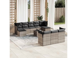 Vidaxl 11 Pcs Conjunto Sofás De Jardim C/ Almofadões Vime Pe Cinzento