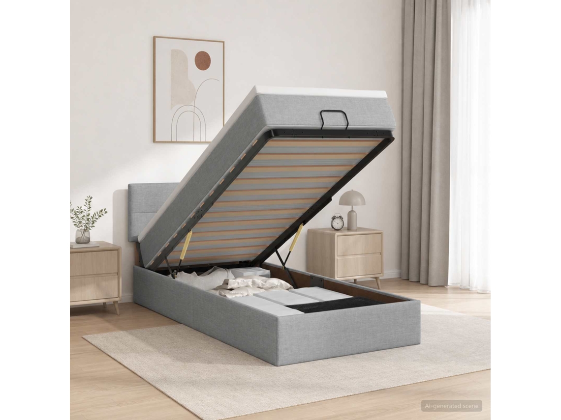 Vidaxl Cama Ottoman Com Colchão Cinzento-claro 90 X 190 Cm Tecido