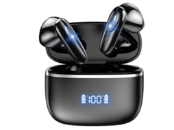 Fones Sem Fio Bluetooth 5.3 com Estojo de Carregamento, Display Digital, Controle de Toque, Microfone Embutido Preto JIAPEI