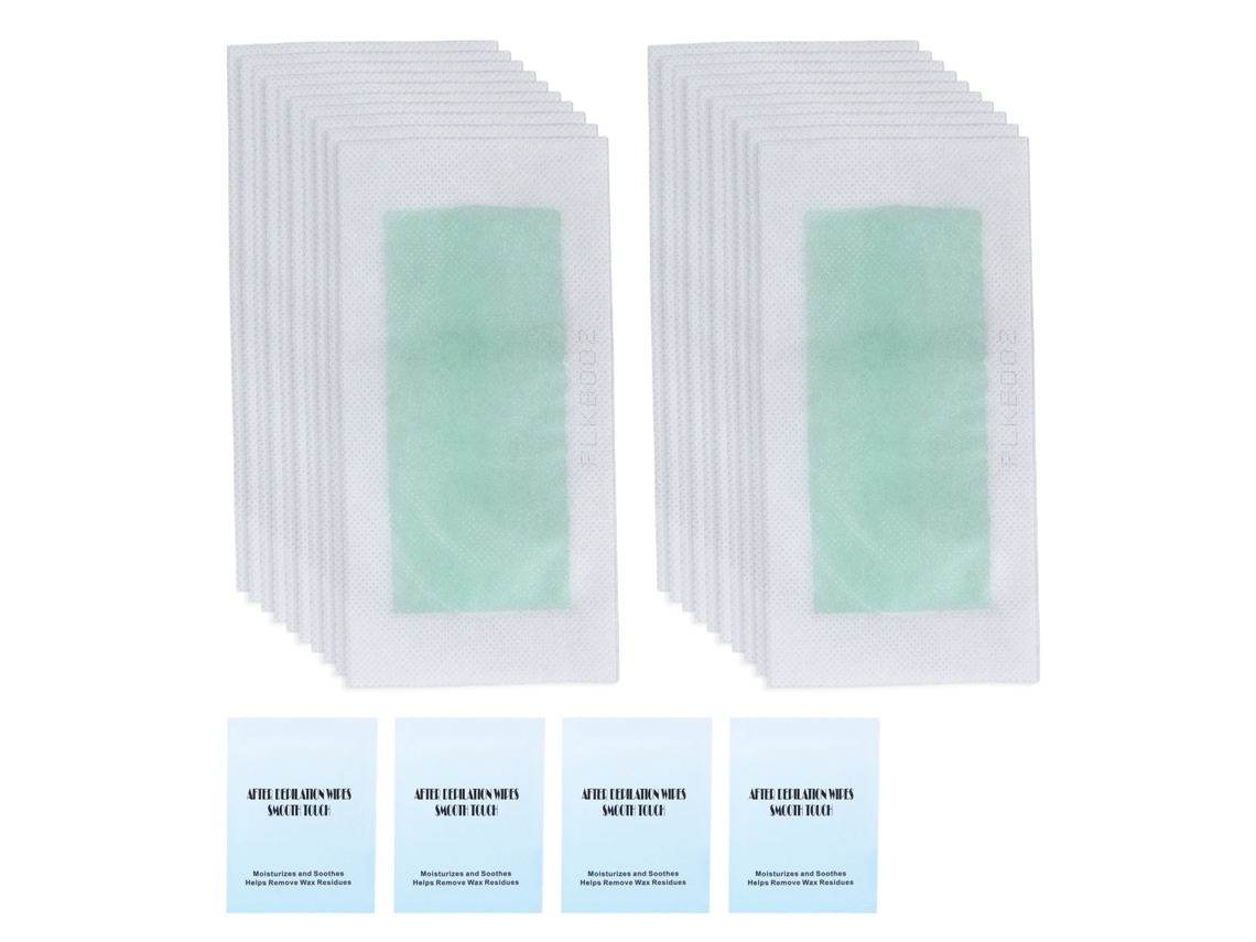 Kit de depilação com 40 tiras duplas para corpo e rosto.
