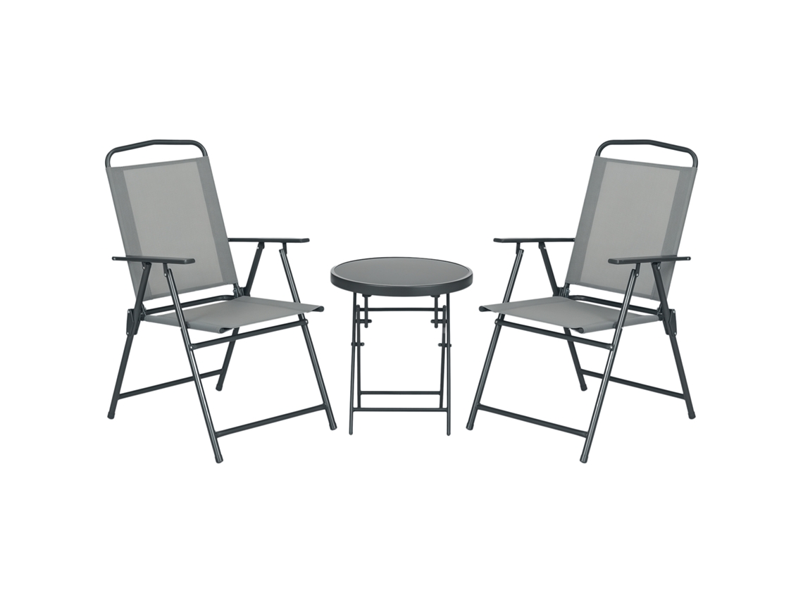 Conjunto de jardim 3 peças com 2 cadeiras e mesa de centro em metal 53,5x64x93 cm e 45x50 cm cinza S/MARCA